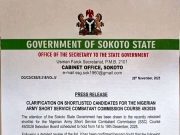 Sokoto Government Rejects ‘Non Indigene Names’ on Army Shortlist, Says Slots Are for Indigenes Only