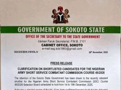 Sokoto Government Rejects ‘Non Indigene Names’ on Army Shortlist, Says Slots Are for Indigenes Only